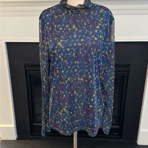 Anthropologie Sheer Mesh Tunic Top • Abstract Floral Print • Size XL